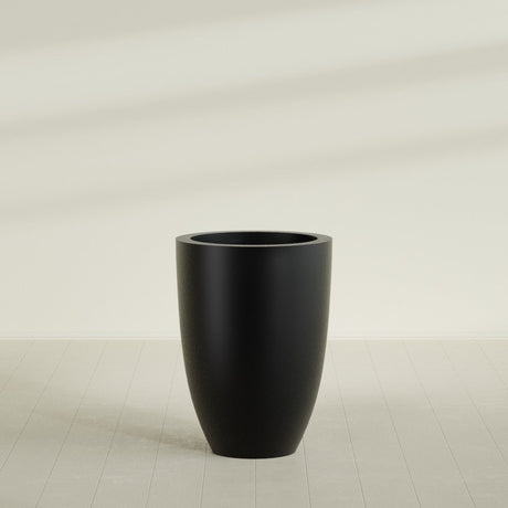 Brannan Tapered Round Planter in Matte Black, 30"D × 41"H, shown empty