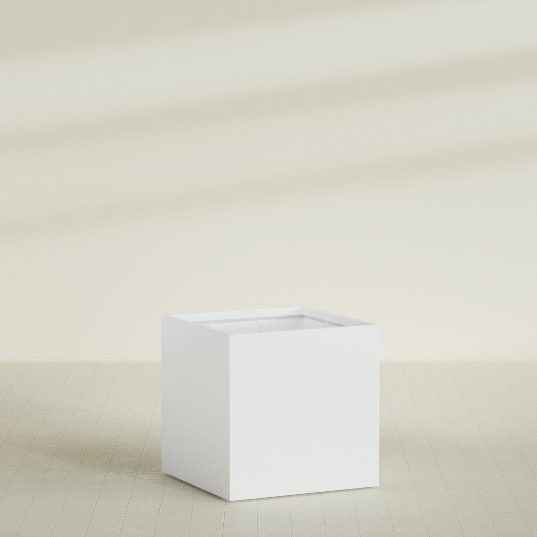 Montroy Cube Planter in Matte Bright White, 48", shown empty