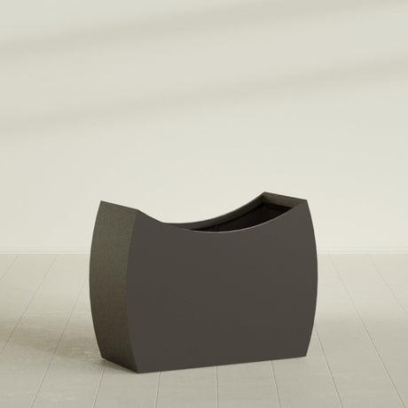 Seoul Curved Planter in Matte Dark Brown, 48"L × 20"D × 36"H, shown empty