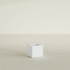 Montroy Cube Planter in Matte Bright White, 12", shown empty