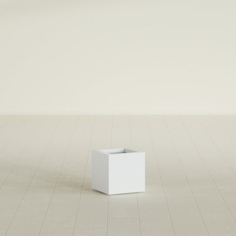 Montroy Cube Planter in Matte Bright White, 12", shown empty