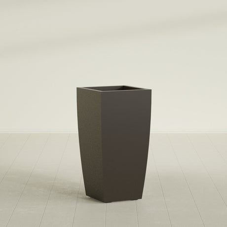 Toulan Tapered Square Planter in Matte Dark Brown, 18"W × 36"H, shown empty