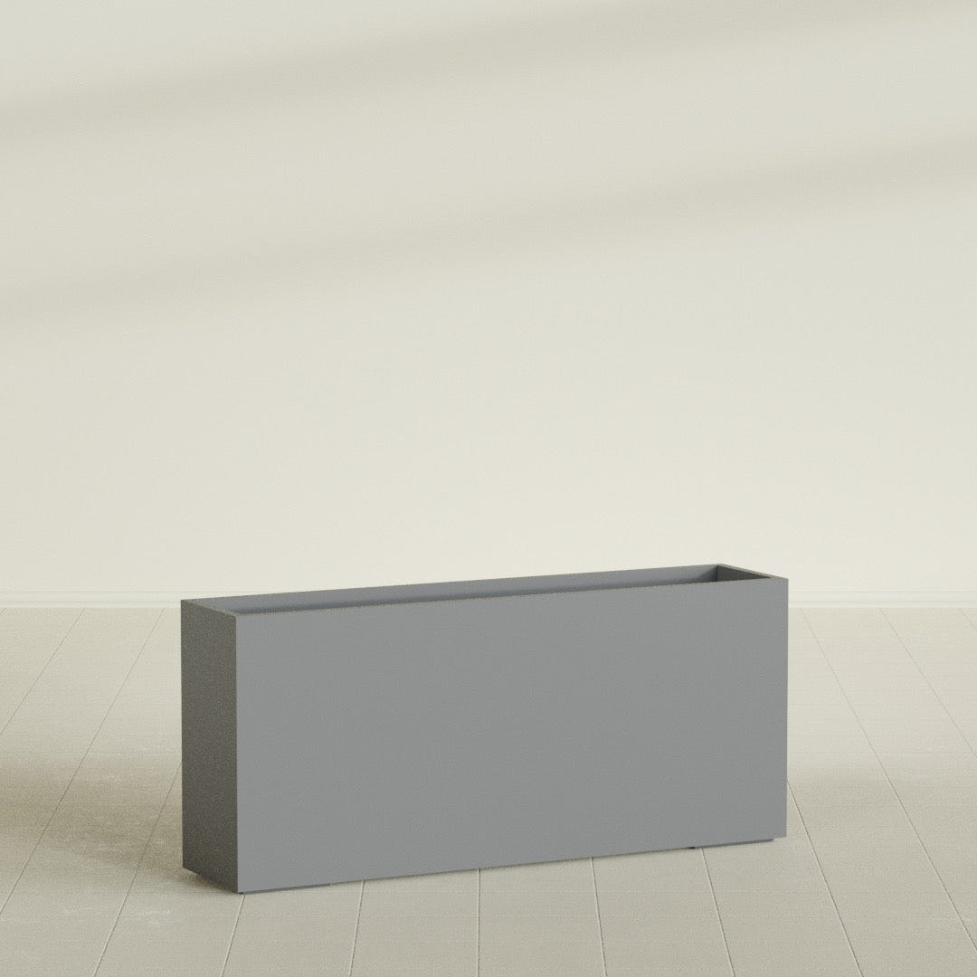 Potsdam Rectangular Planter in Matte Gunmetal, 72"L × 16"D × 32"H, shown empty