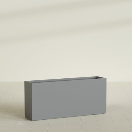 Potsdam Rectangular Planter in Matte Gunmetal, 72"L × 16"D × 32"H, shown empty