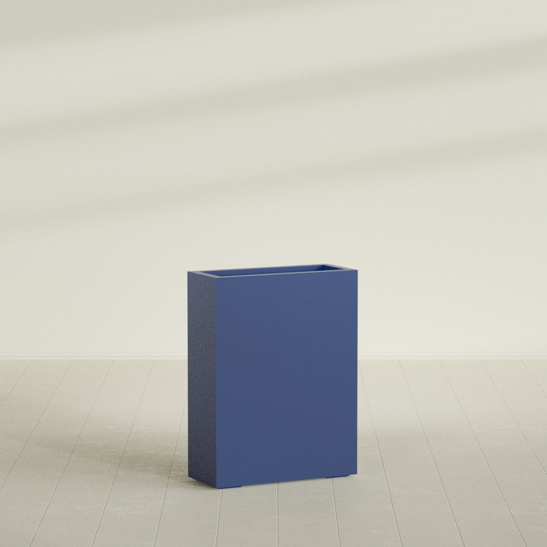 Amesbury Narrow Rectangular Planter in Matte Cobalt Blue, 24"L × 10"D × 32"H, shown empty