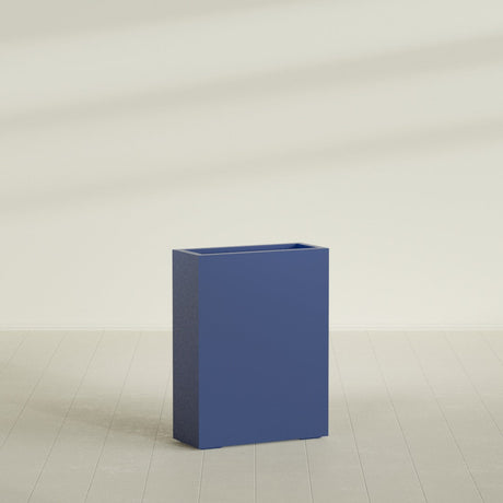 Amesbury Narrow Rectangular Planter in Matte Cobalt Blue, 24"L × 10"D × 32"H, shown empty
