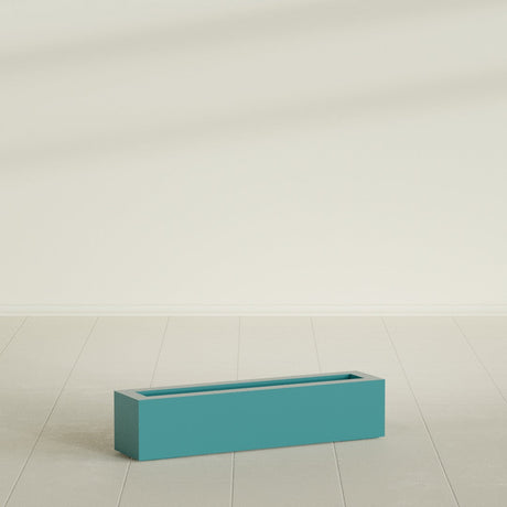 Salon Box Planter in Satin Seafoam Green, 36" Long, shown empty