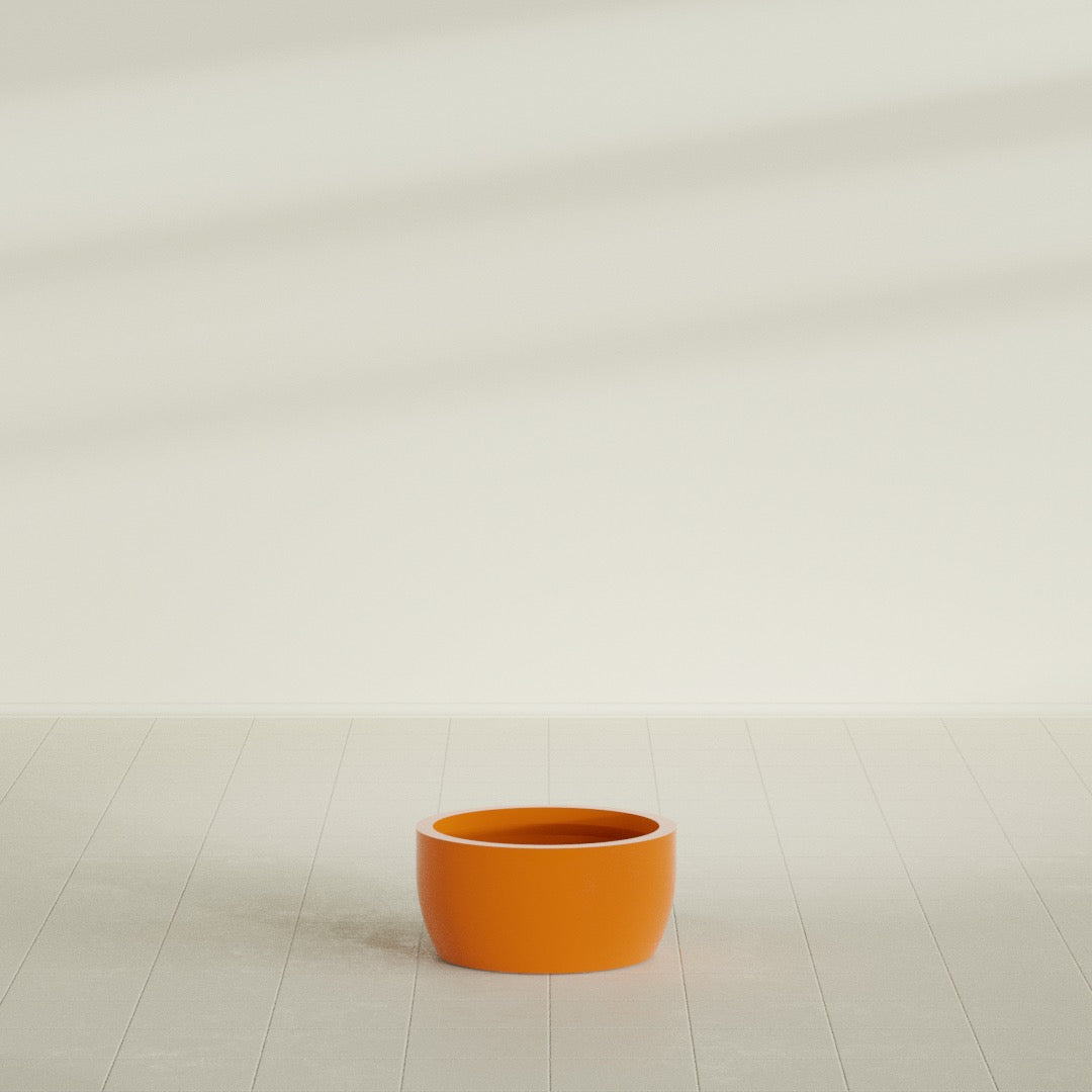 Casablanca Bowl Planter in Gloss Tangerine, 20"D × 10"H, shown empty