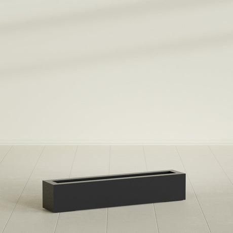 Salon Box Planter in Matte Black, 42" Long, shown empty