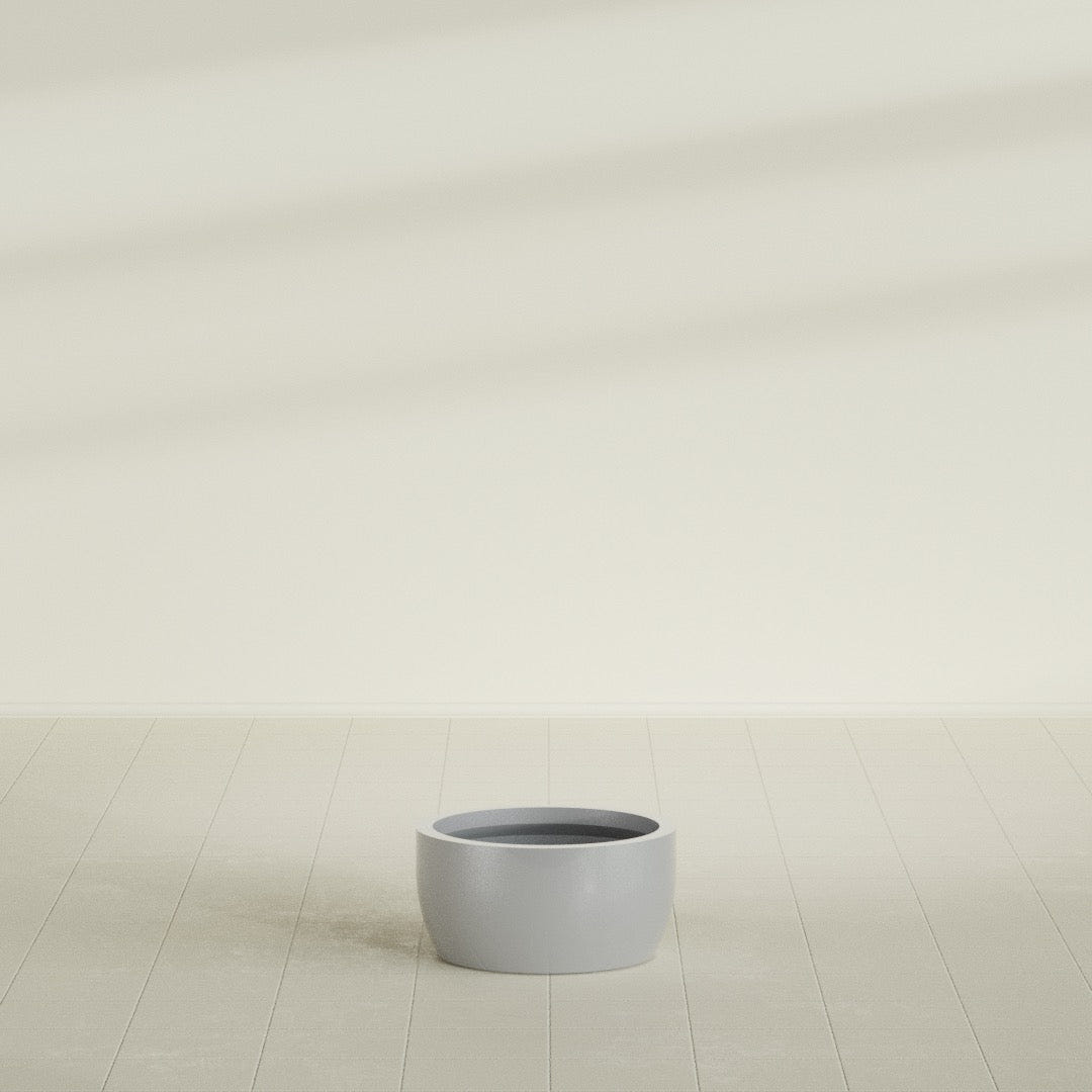 Casablanca Bowl Planter in Metallic Silver, 20"D × 10"H, shown empty