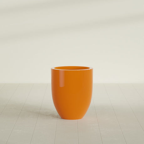 Valencia Tapered Round Planter in Gloss Tangerine, 20"D × 23"H, shown empty