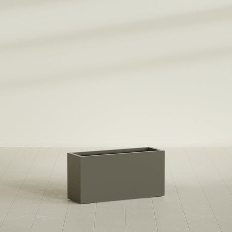 Hollywood Narrow Rectangular Planter in Matte Bronze, 36"L × 12"D × 24"H, shown empty