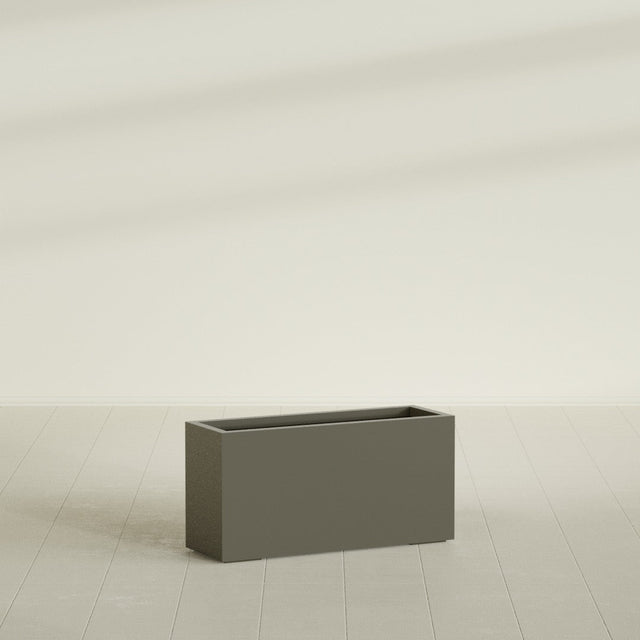 Hollywood Narrow Rectangular Planter in Matte Bronze, 36"L × 12"D × 24"H, shown empty