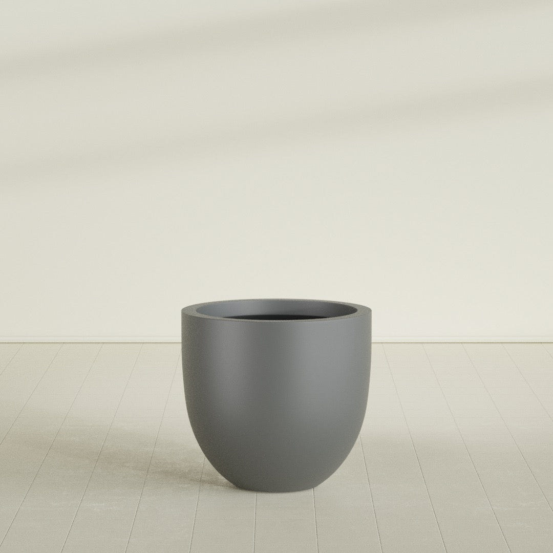 Alzira Bowl Planter in Matte Gunmetal, 30"D × 28"H, shown empty