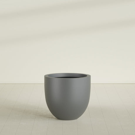 Alzira Bowl Planter in Matte Gunmetal, 30"D × 28"H, shown empty