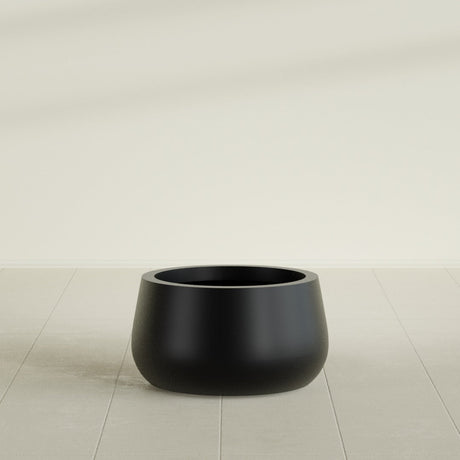 Short Hayden Bowl Planter in Matte Black, 16"D × 8"H, shown empty