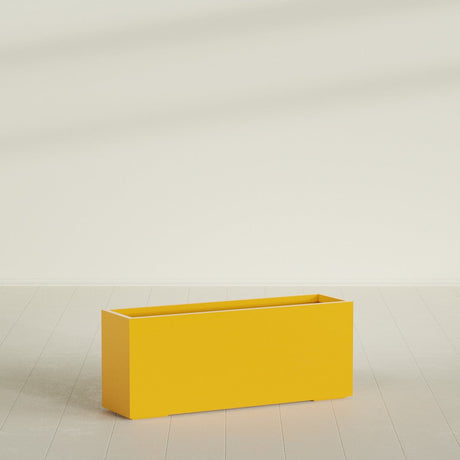 Tolga Rectangular Planter in Gloss Saffron, 60"L × 16"D × 24"H, shown empty
