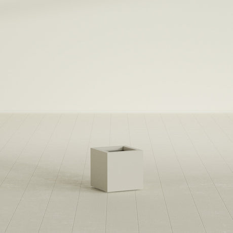 Montroy Cube Planter in Satin Beige, 12", shown empty