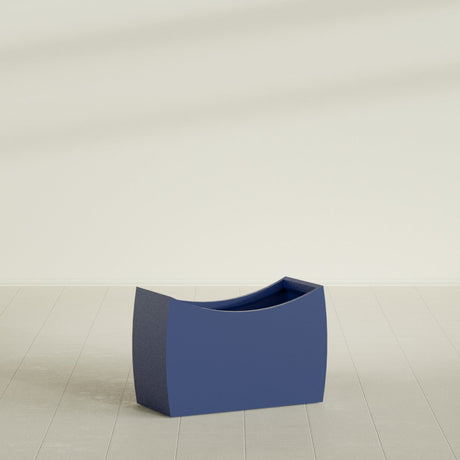 Seoul Curved Planter in Matte Cobalt Blue, 36"L × 16"D × 24"H, shown empty