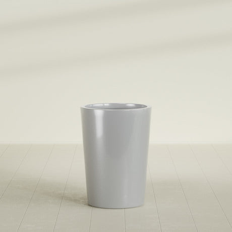 Tegel Round Tapered Planter in Metallic Silver, 22"D × 30"H, shown empty