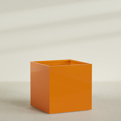 Montroy Cube Planter in Gloss Tangerine, 60", shown empty