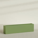 Miami Narrow Rectangular Planter in Satin Green, 72"L × 12"D × 18"H, shown empty