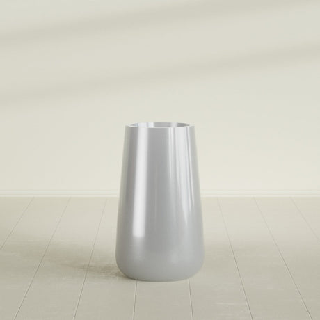 Saigon Tapered Round Planter in Metallic Silver, 19"D × 42"H, shown empty