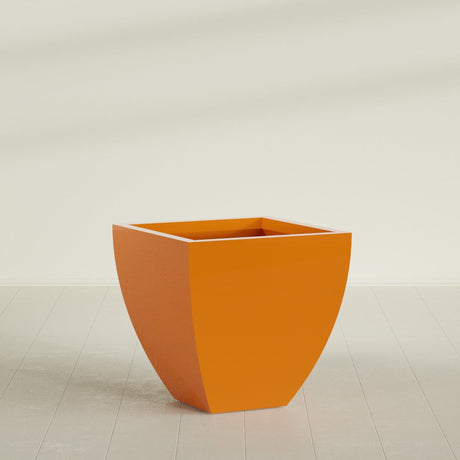 Lima Tapered Square Planter in Gloss Tangerine, 30", shown empty
