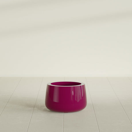 Short Hayden Bowl Planter in Gloss Eggplant, 12"D × 7"H, shown empty
