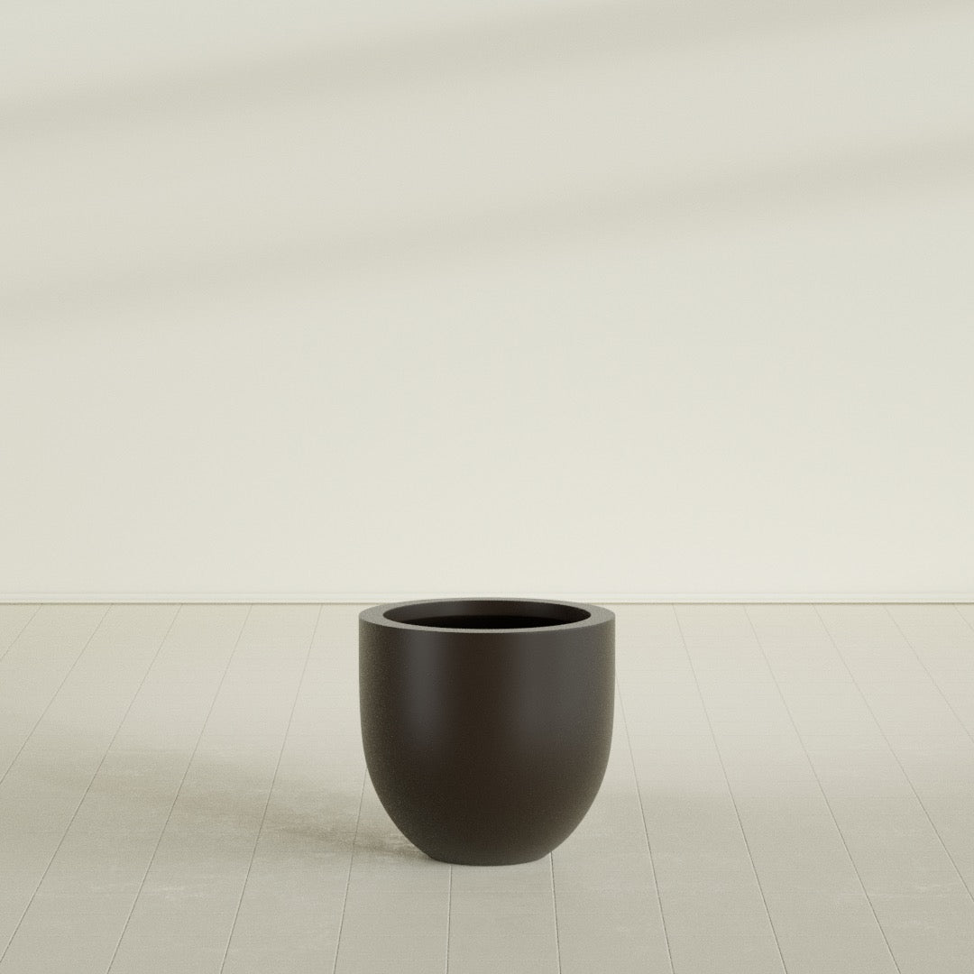 Alzira Bowl Planter in Matte Dark Brown, 23"D × 22"H, shown empty