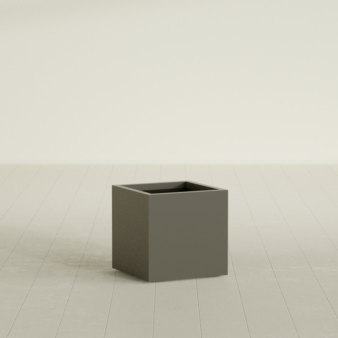 Montroy Cube Planter in Matte Bronze, 20", shown empty