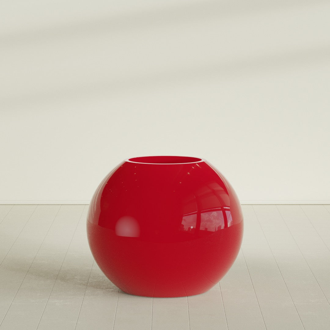 Globe Planter in Gloss Red, 36"D × 30"H, shown empty