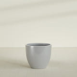 Wannsee Round Planter in Metallic Silver, 39"D × 34"H, shown empty