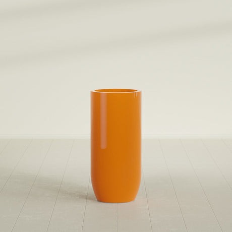 Saint Tropez Bullet Round Planter in Gloss Tangerine, 20"D × 43"H, shown empty