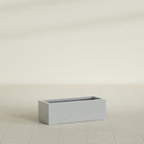 Cuba Low Rectangular Planter in Metallic Silver, 36"L × 14"D × 12"H, shown empty