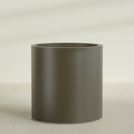 Rio Grande Cylinder Planter in Matte Bronze, 30"D × 32"H, shown empty