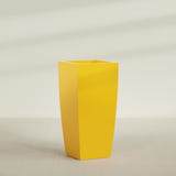 Toulan Tapered Square Planter in Gloss Saffron, 28"W × 60"H, shown empty