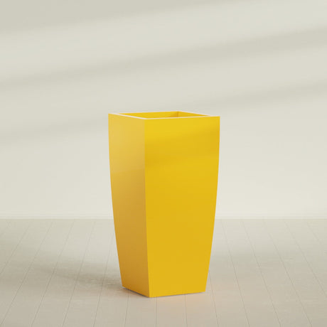 Toulan Tapered Square Planter in Gloss Saffron, 28"W × 60"H, shown empty