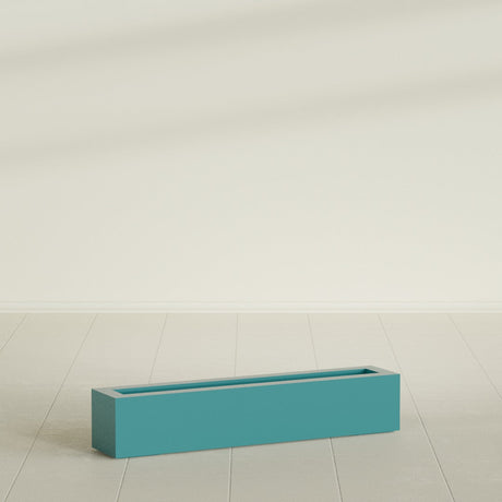 Salon Box Planter in Satin Seafoam Green, 42" Long, shown empty