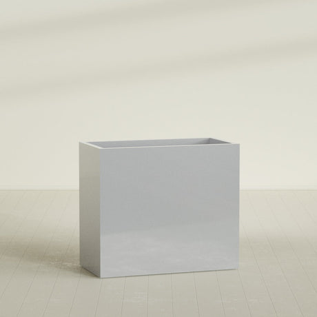 Darwin Rectangular Planter in Metallic Silver, 48"L × 24"D × 42"H, shown empty