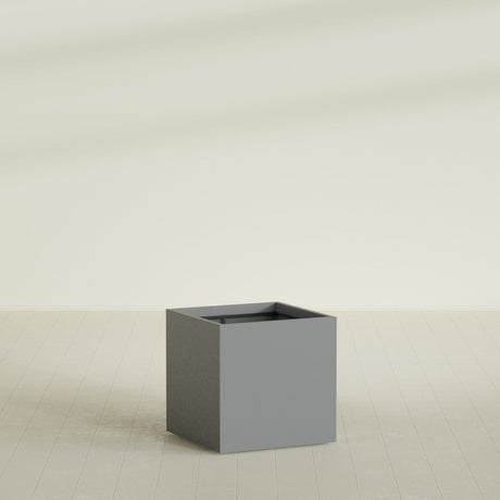 Montroy Cube Planter in Matte Gunmetal, 32", shown empty