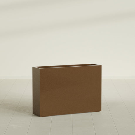 Perth Rectangular Planter in Metallic Bronze, 60"L × 16"D × 42"H, shown empty