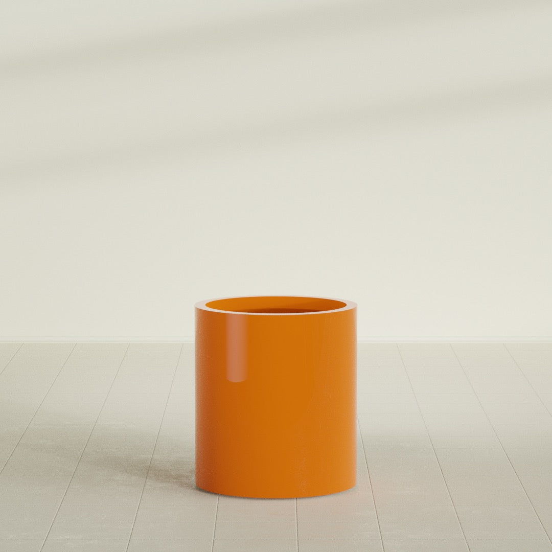 Rio Grande Cylinder Planter in Gloss Tangerine, 18"D × 20"H, shown empty