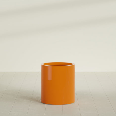Rio Grande Cylinder Planter in Gloss Tangerine, 18"D × 20"H, shown empty