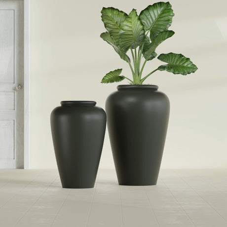 Barà Jar fiberglass planter in Matte Charcoal, size range, in a sunlit interior