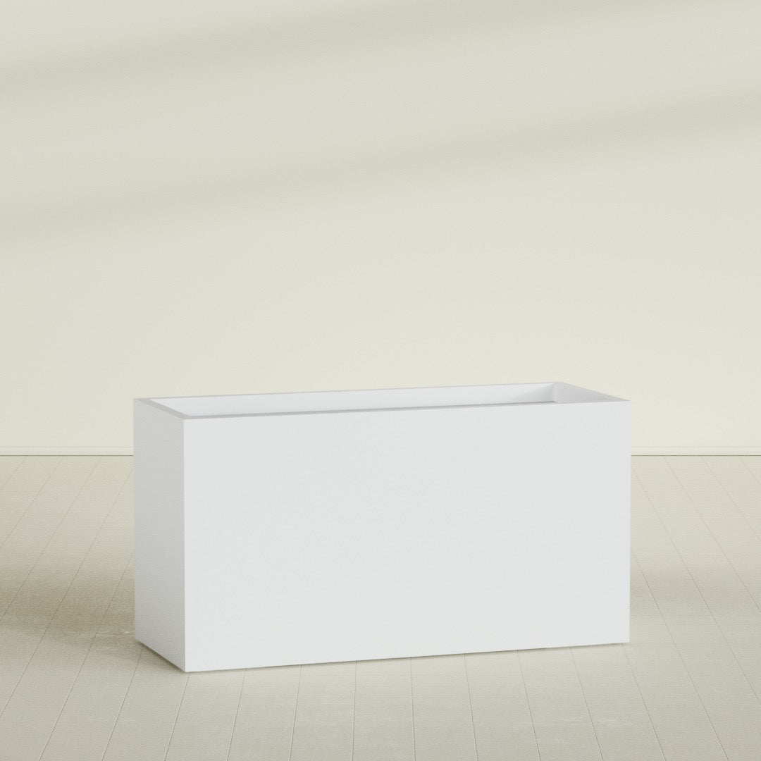 Brisbane Rectangular Planter in Gloss Bright White, 60"L × 24"D × 32"H, shown empty