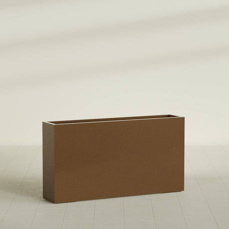 Delray Rectangular Planter in Metallic Bronze, 60"L × 12"D × 32"H, shown empty