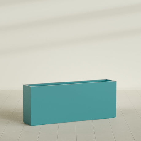 Hollywood Narrow Rectangular Planter in Satin Seafoam Green, 60"L × 12"D × 24"H, shown empty