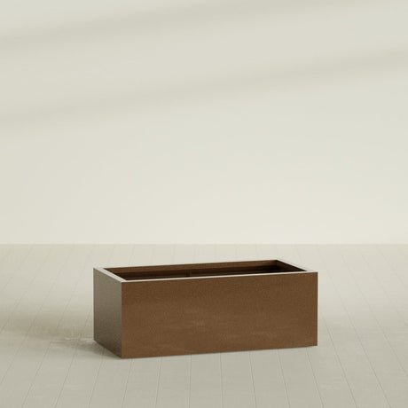 Torino Wide Rectangular Planter in Metallic Bronze, 48"L × 24"D × 18"H, shown empty