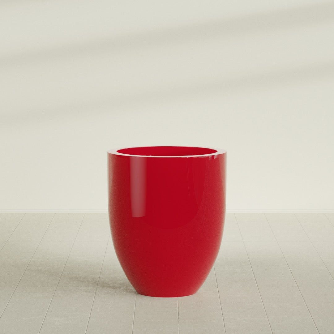 Valencia Tapered Round Planter in Gloss Red, 27"D × 31"H, shown empty